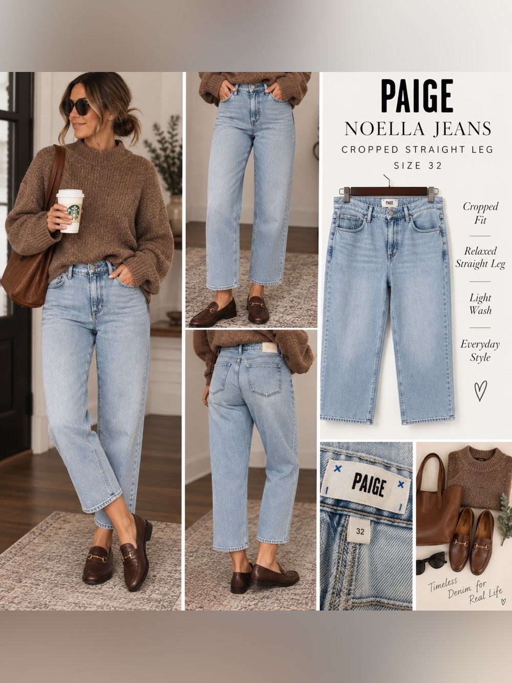 PAIGE Noella Jive Distressed Jeans Size 32 Light Wash Cropped Straight Leg